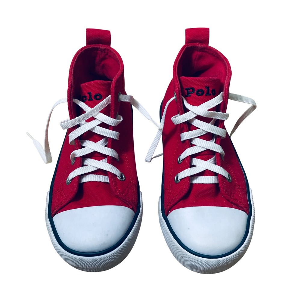 Polo Ralph Lauren Kids Red Polo Bear Hamptyn Hi II Canvas High Top Sneakers 9